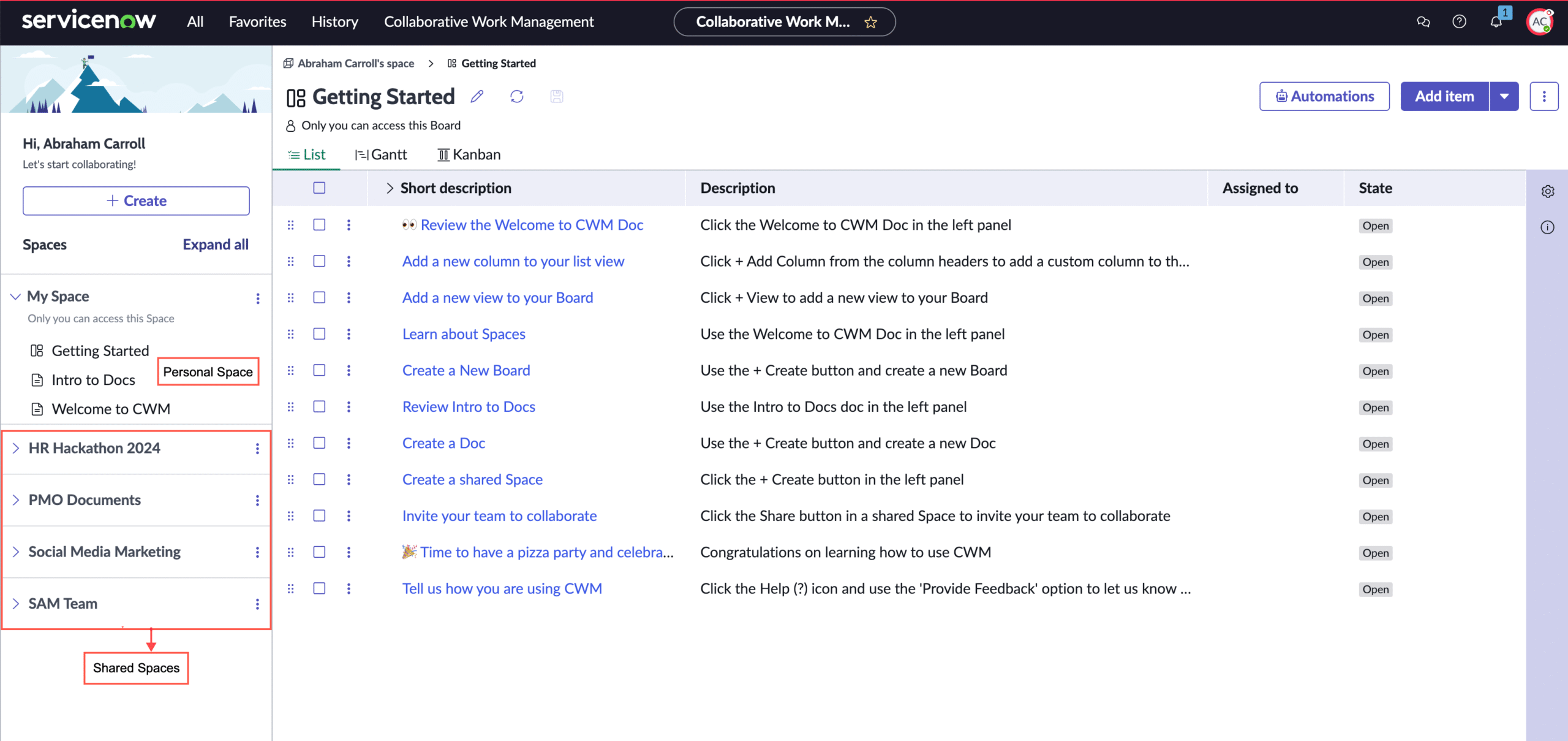 SPM Collaborative Workspaces are shared spaces that act as a central location for cross-functional teams to come together and collaborate toward common goals. Plan for the next big release, prepare for a presentation, organize a conference, and do much more using task Boards and collaborative Docs. With the capability to connect to any record across the Now Platform, avoid the risk of having information scattered across multiple apps and missing unplanned tasks.