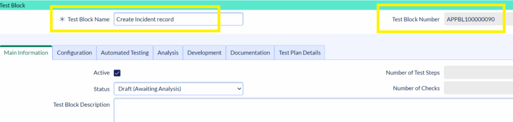 finished newly created test block